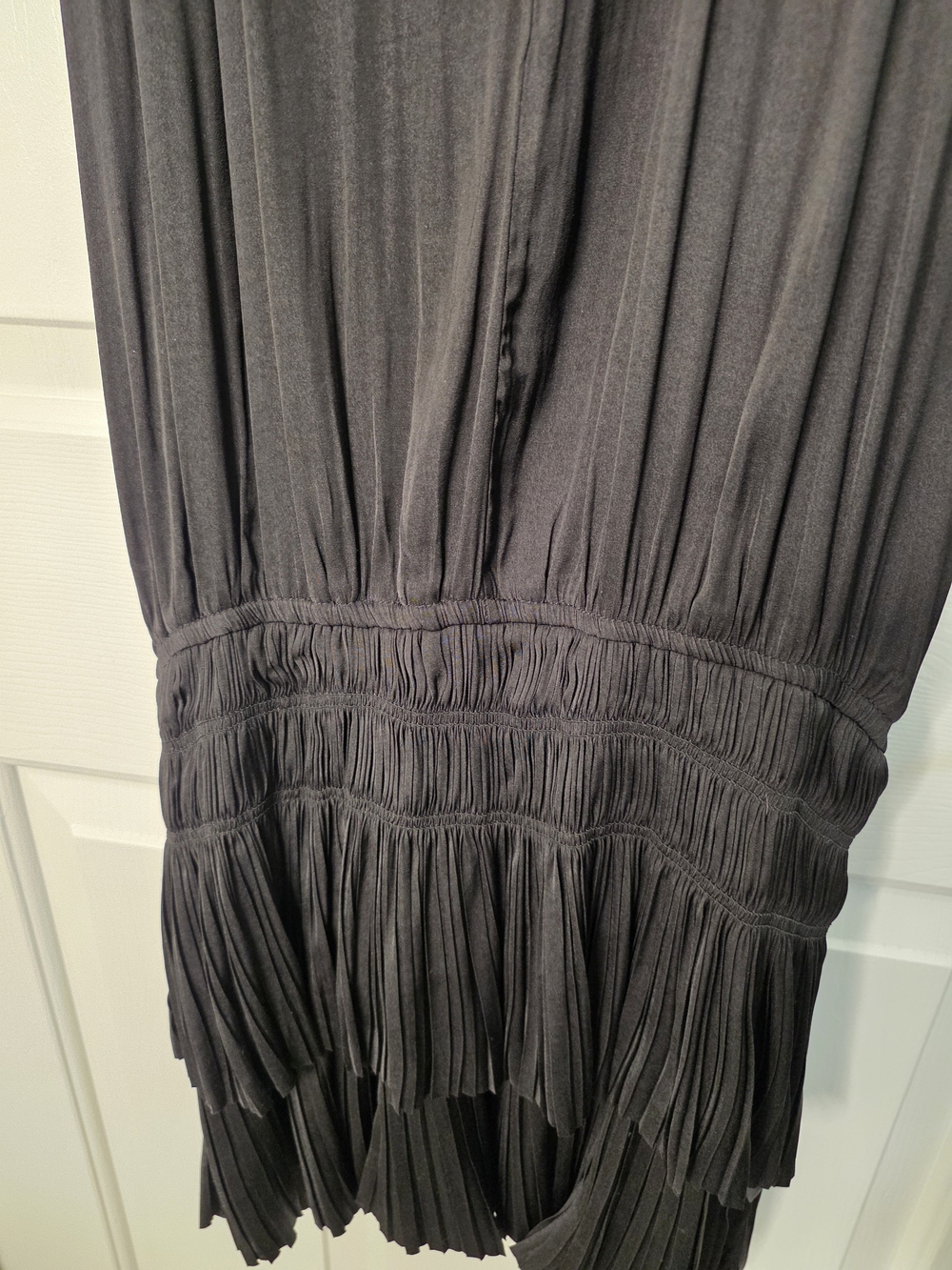 Current Air Los Angeles Pleated Smocked Dress – Size L – Black – Mock Neck – Asy